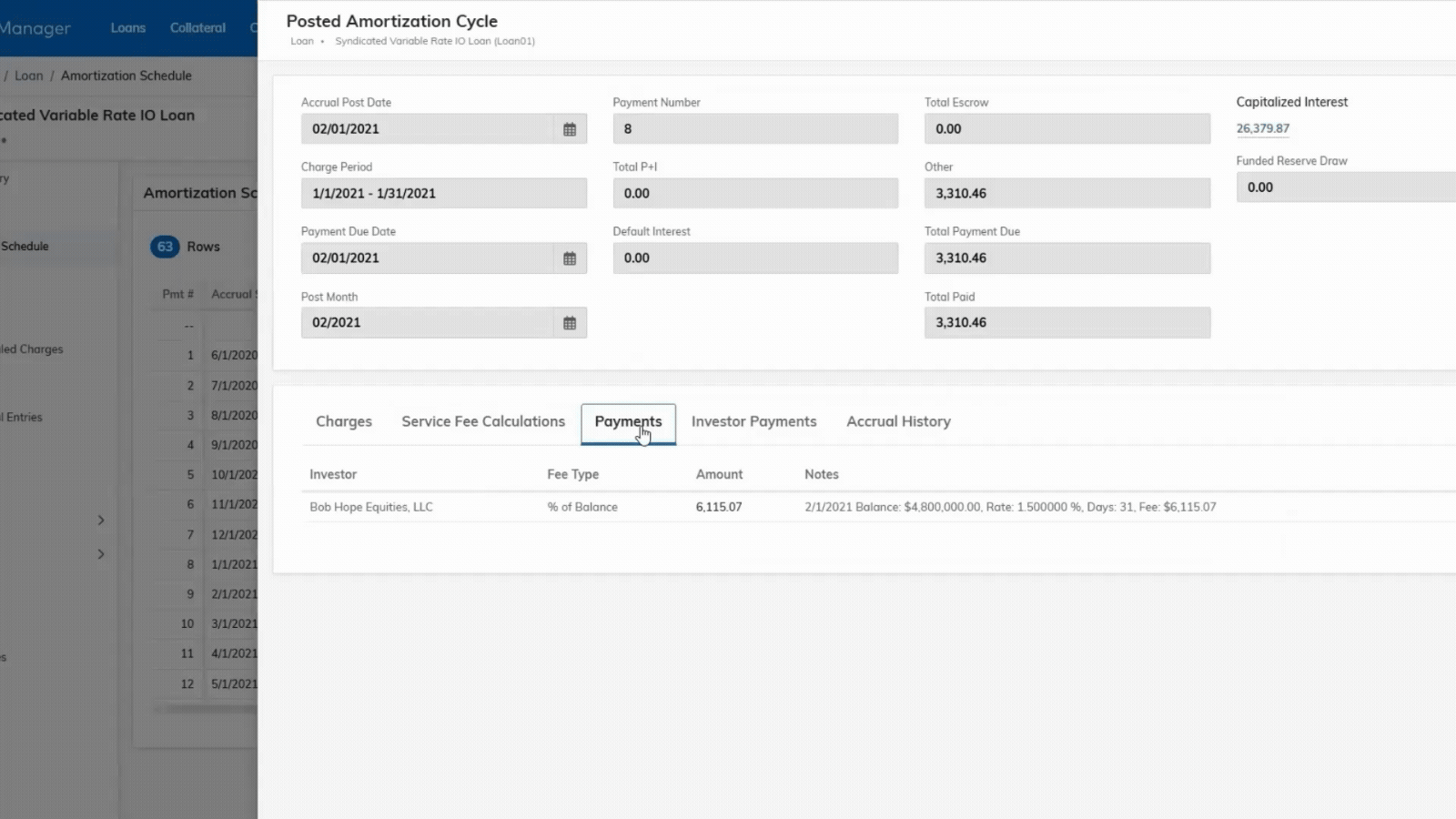 Payment History and Details in Yardi Debt Manager