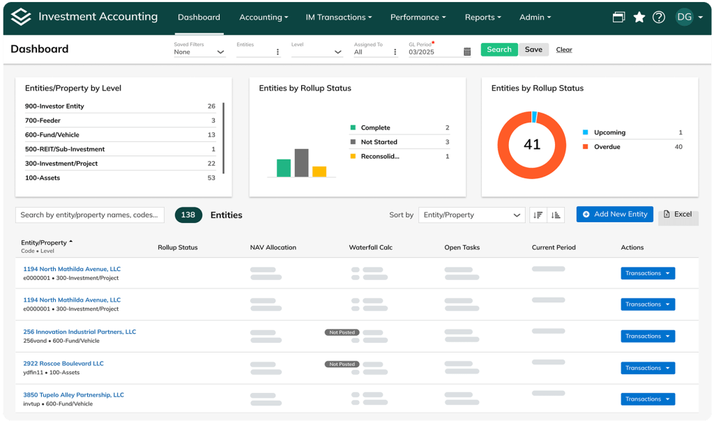 Main Dashboard in Yardi Investment Accounting